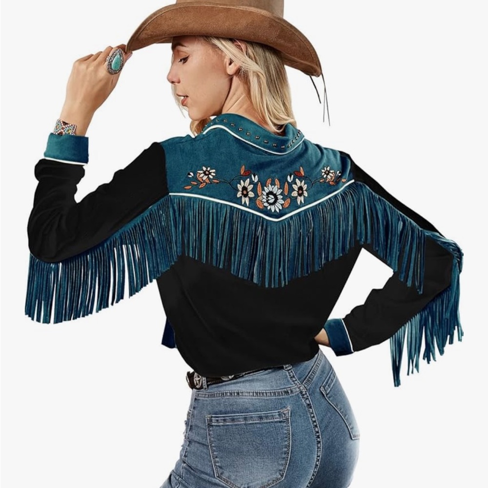 🆕 JOHN MOON 🤠 Vintage-Inspired Western Shirt Embroidered Fringe Rodeo | Sz M